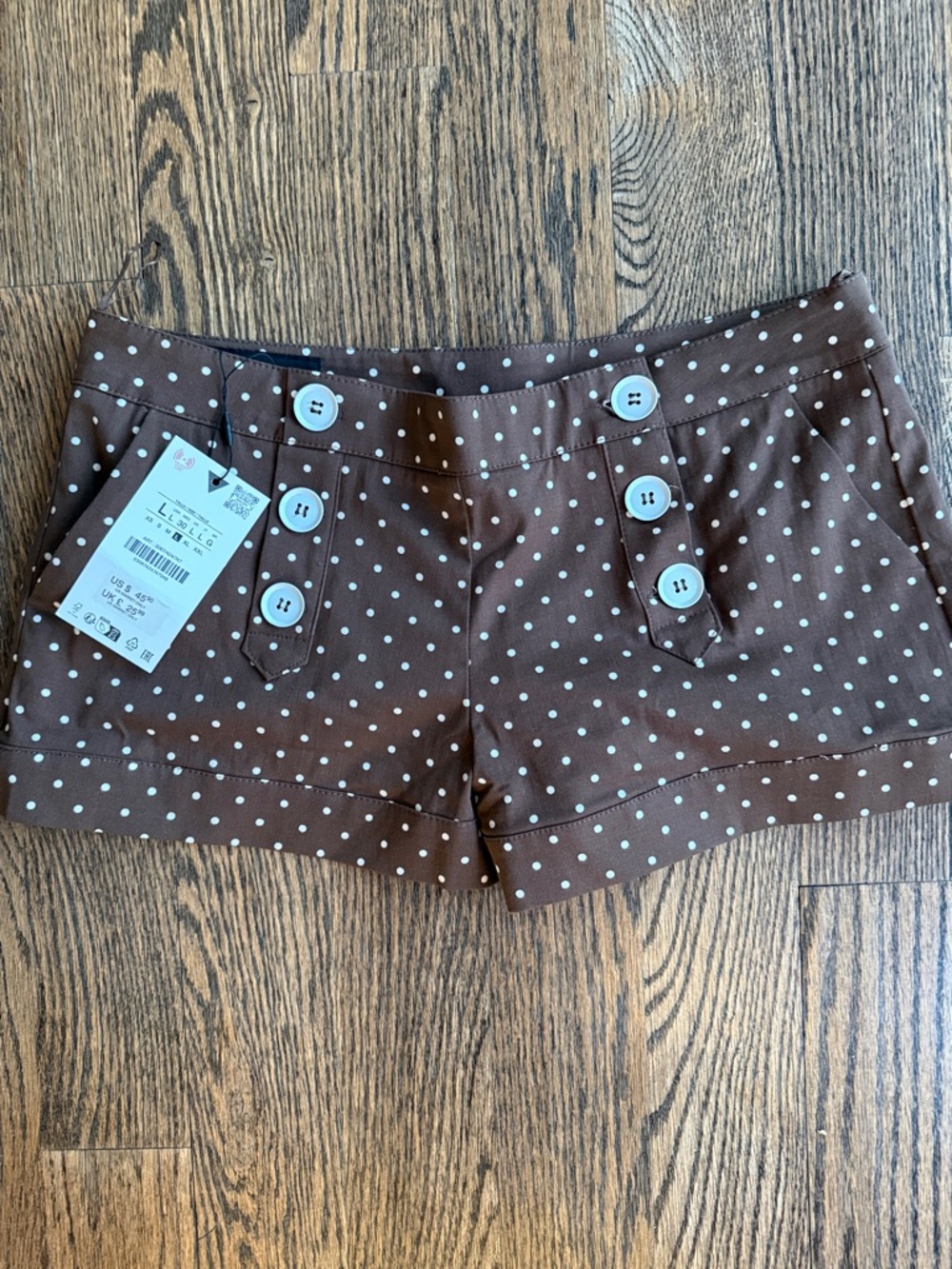 SOLD OUT Zara Polka Dot Brown Women's Shorts with Button Detail New With Tags